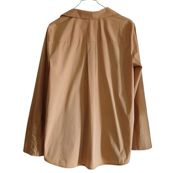 Lafayette 148 New York Women's Camel Tan V Neck Pullover Poplin Blouse Top M - Picture 2 of 3